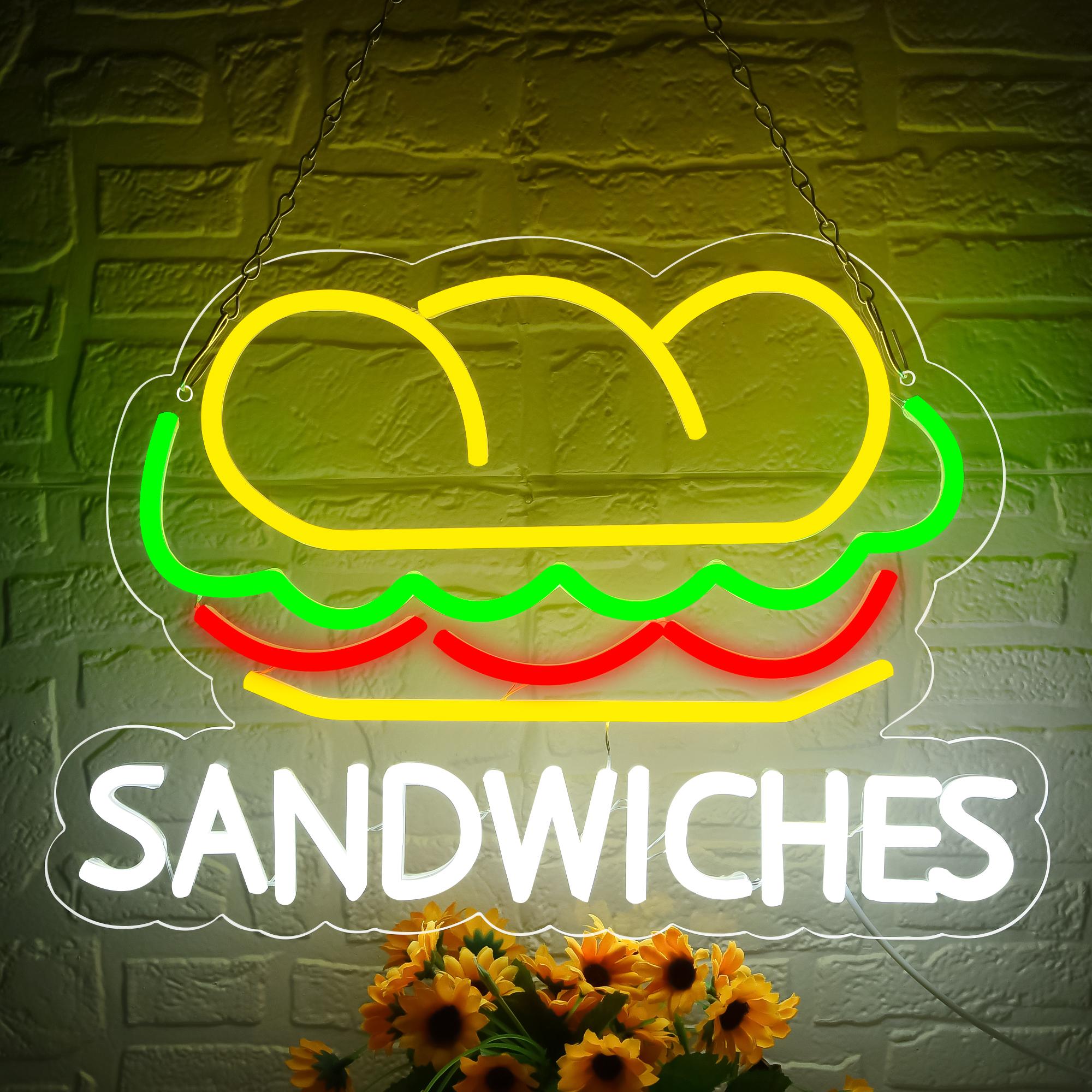 

Sandwich Neon Sign for Wall Decor Business Sandwich LED Neon Light Fast food Neon Light Sandwich Signs Decor for Restaurant