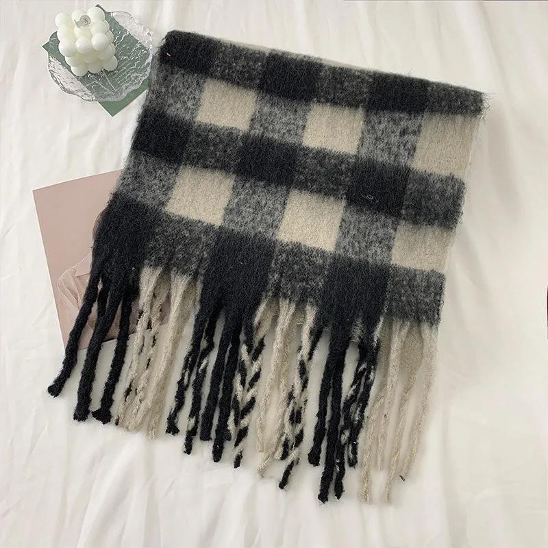 

1/2/3PCS Autumn and Winter Korean Checkered Scarf Soft and Thick Design Cozy and Warm for Women Best Gift for Students 1PC чорний