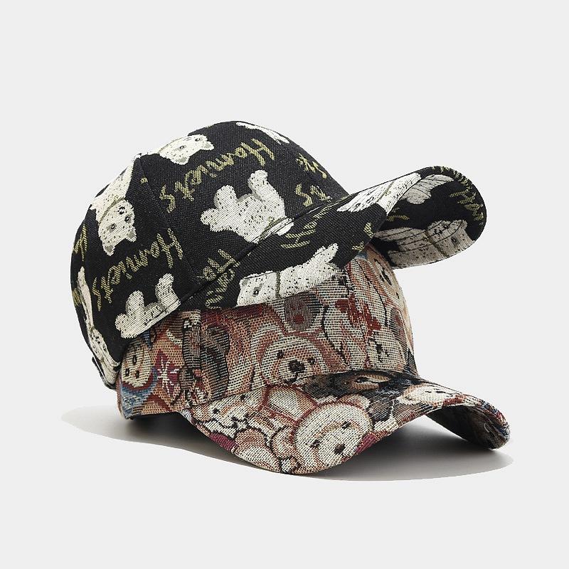 Retro curved brim baseball cap, cute cartoon teddy bear dog pattern duckbill cap, seasonal sun hat to wear