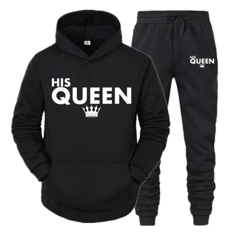Lover Her QUEEN or His KING Printed Tracksuits Couple Hoodies Outfit Suits Casual Hooded Sweatshirt + Sweatpants Two Piece Set Sport Wear Men’s