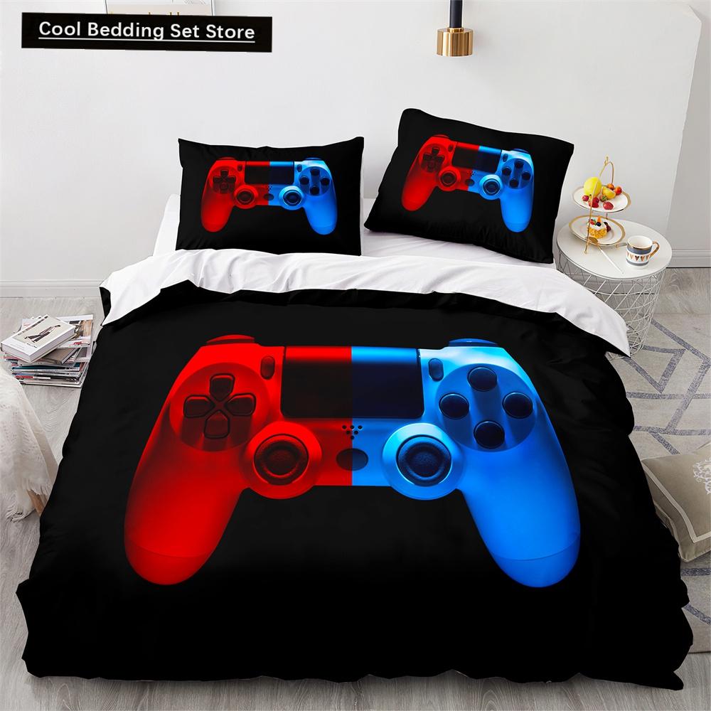 Game King Queen Duvet Cover 3D Black Game Handle Bedding Set for Kids Teens Boys Man Gamer Bedroom Decor Quilt Cover Pillowcase
