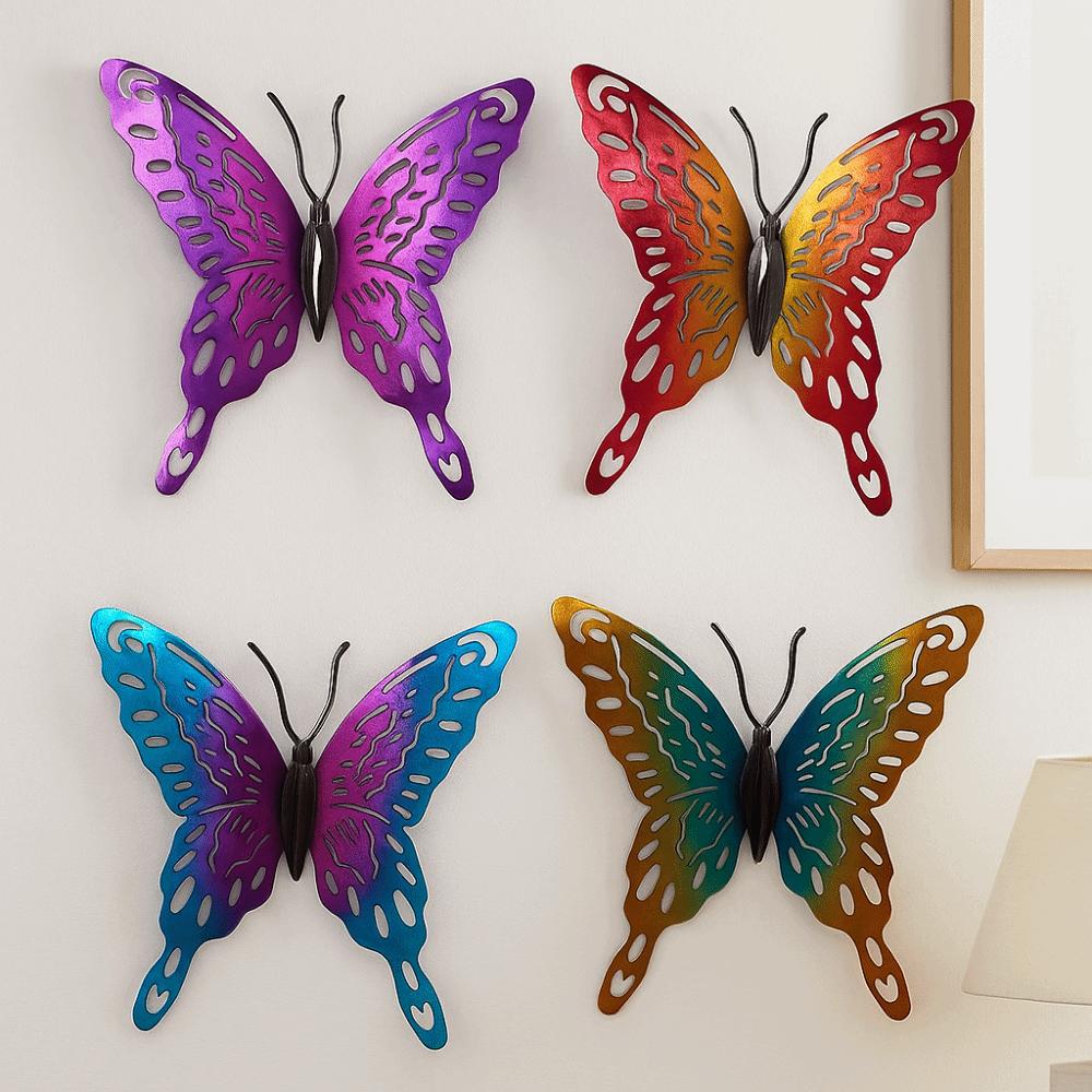 4Pcs Iron Butterfly Wall Art Hanging Cute Animal Statues Living Room