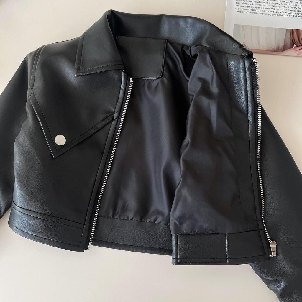 Two-piece Set for Girls Handsome Lapel Solid Leather Top + Solid Leather Pleated Skirt Kids Clothes Girls Toddler Girl Clothes