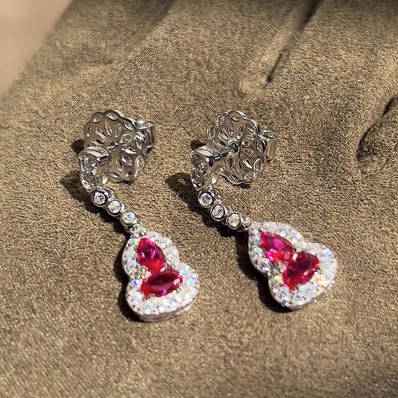 

Luoxi Temple Women s Pigeon Blood Red Gourd Earrings: 925 Sterling Silver Gold-Plated Dangles 925 Sterling Silver красный