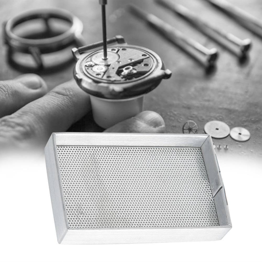 Uhrenteile Aufbewahrungstablett Aluminiumrahmen Stahlnetz Reinigungswerkzeug Organizer Trockenplatte