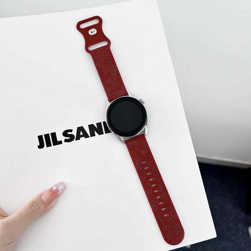 18mm 20mm 22mm Rose engrave Band for Samsung Galaxy Watch 654 40mm 44mm Gear S3 Silicone Cute Strap Classic 43mm 45mm Active 2