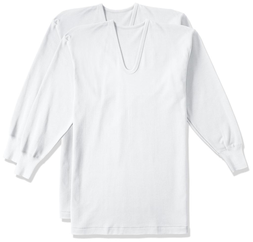 Gunze RP35102 Smooth Inner Long Made in Set of Size M to Japanese Size Men's Far-Infrared Shirts, Sleeve, U-Neck, Japan, 2, White, (equivalent M)