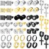 NEWITIN 24 Pairs Stainless Steel Earrings for Men Hypoallergenic Inlaid Cubic Zirconia Studs Hoop Earring Cross Dangle Earrings Unisex Punk Stud