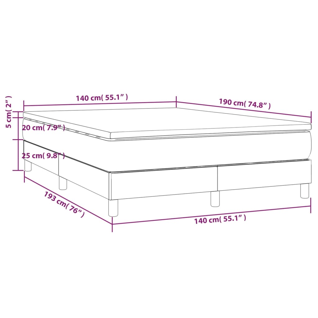 Box Spring Bed with Mattress Black 140 x 190 cm Fabric