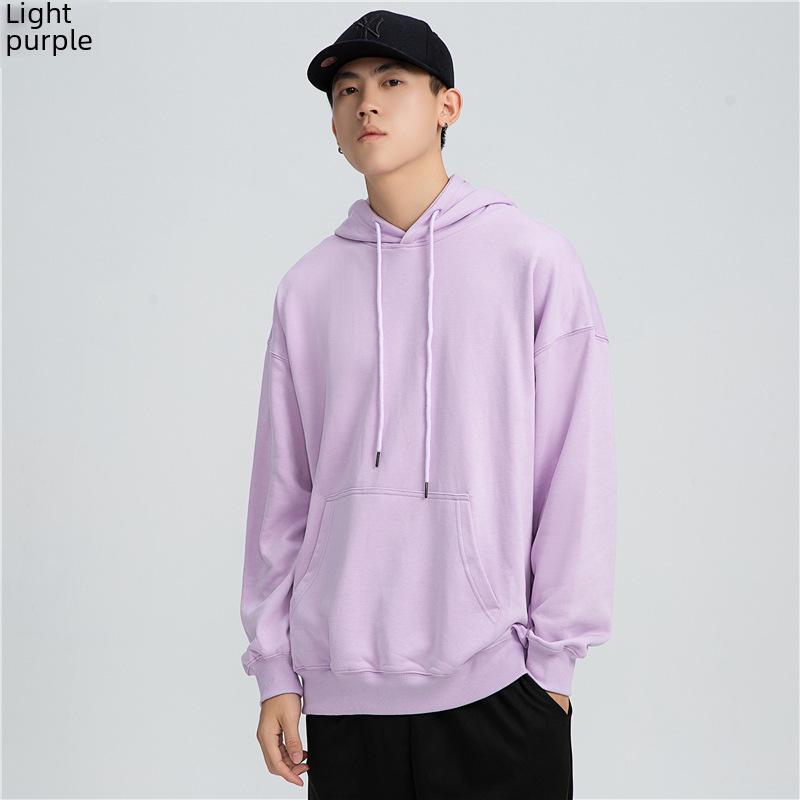 Men's Trendy Oversized Terry Hoodie - Solid Color, Drop Shoulder, Hong Kong Style Logo.