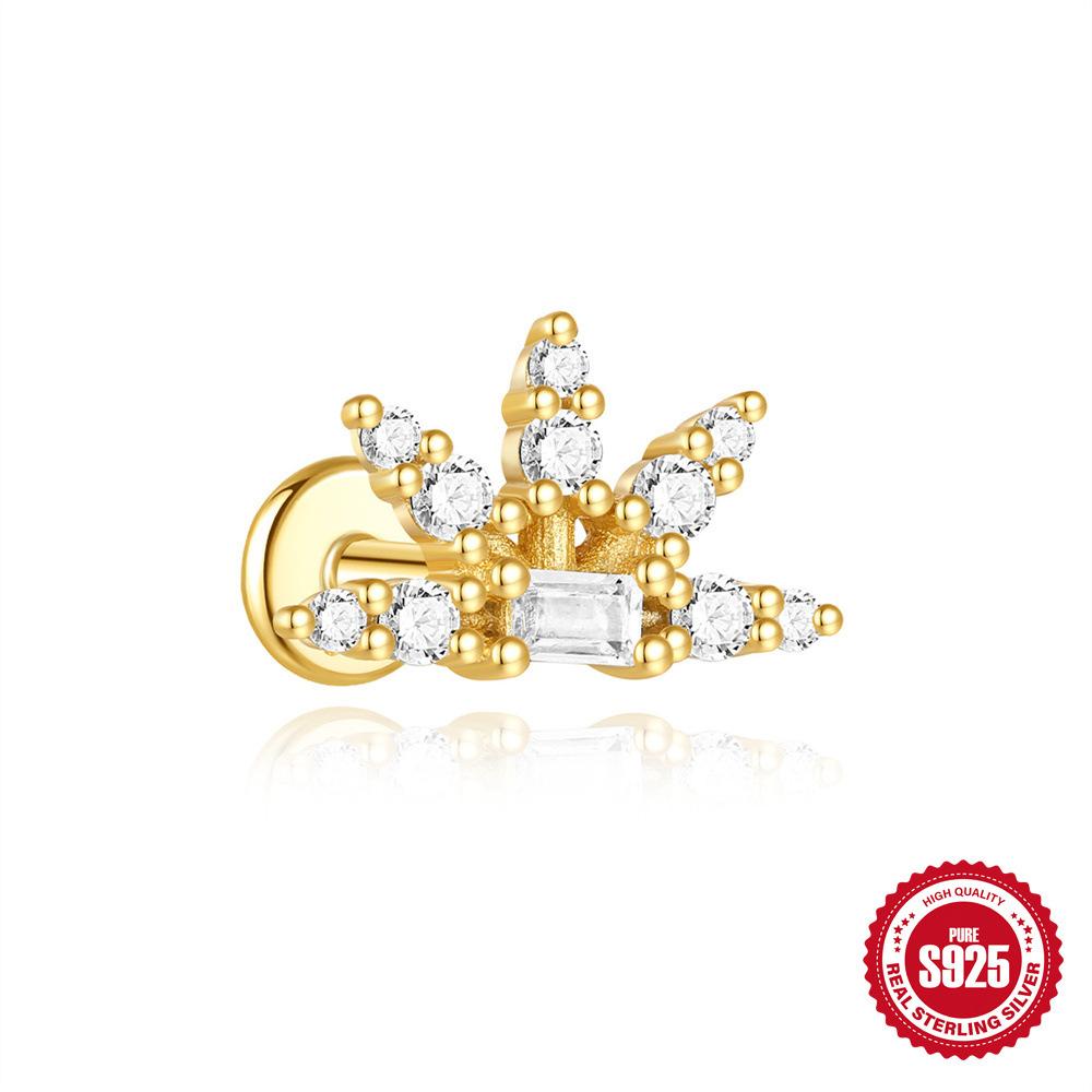 S925 Tremella Decoration Women'S Sterling Silver Simple Temperament Small Zircon Flat Bottom Piercing Stud Earrings Temperament Earrings Pendant