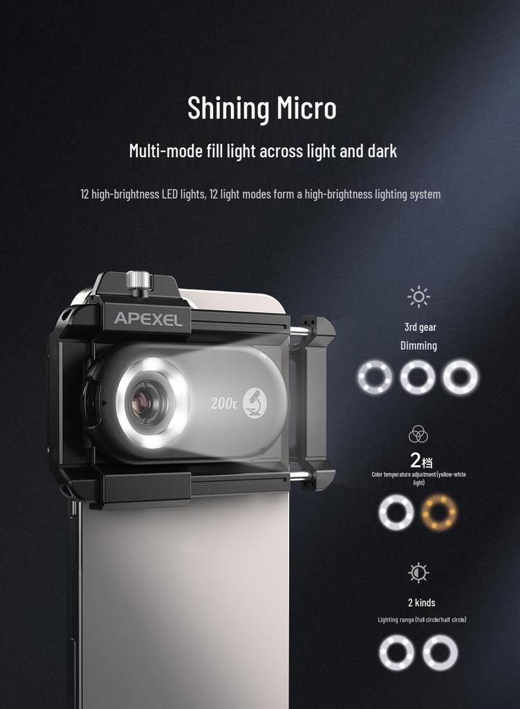 200x HD Optical Phone Microscope for Skin, Textile, and Biological Research