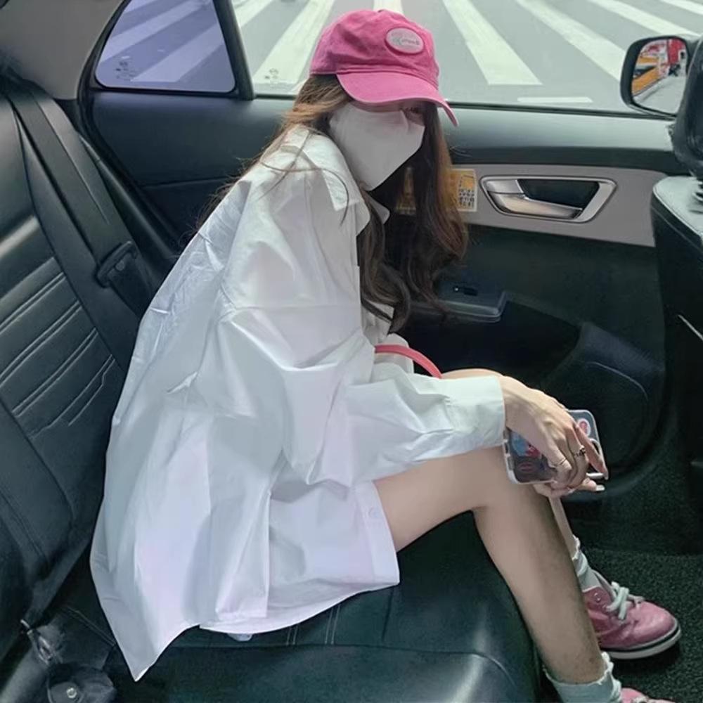 Women's High-End White Loose-Fit Shirt Jacket - Spring/Autumn 2026, Sun Protection Design