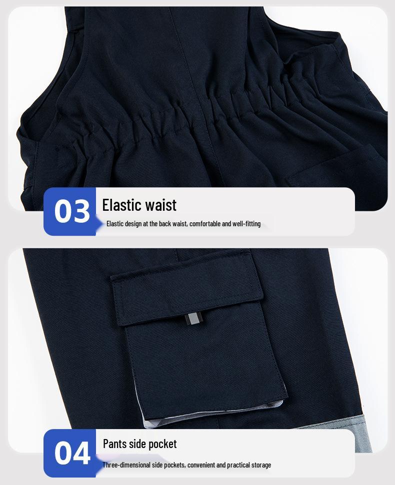 Cross-Border 3D Color-Block Multi-Pocket Hooded Strap Overalls for Labor Protection