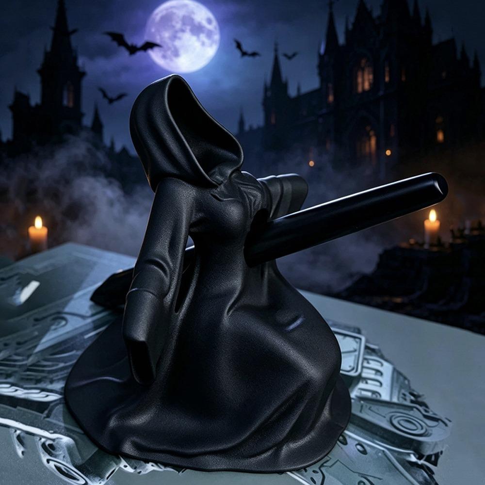 1D Printed Halloween Ghost Pen Holder Hooded Dark Gothic Phantom Pencil Rest Novelty Robe Stationery Display Rack