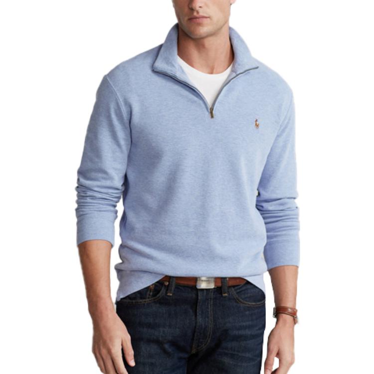 Polo Ralph Lauren Ss23 Solid Color Half Zip Logo Embroidered Sweatshirt Men sweatshirt Blue 710857073-008