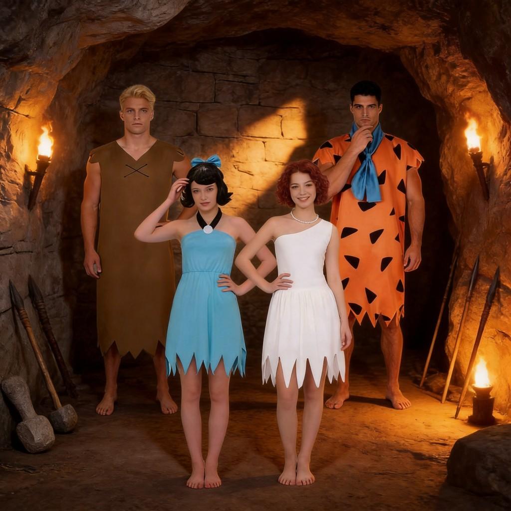 Costume Cosplay I Flintstones Betty Barney Fred Wilma Realizzato in Poliestere per Halloween ed Eventi Culturali