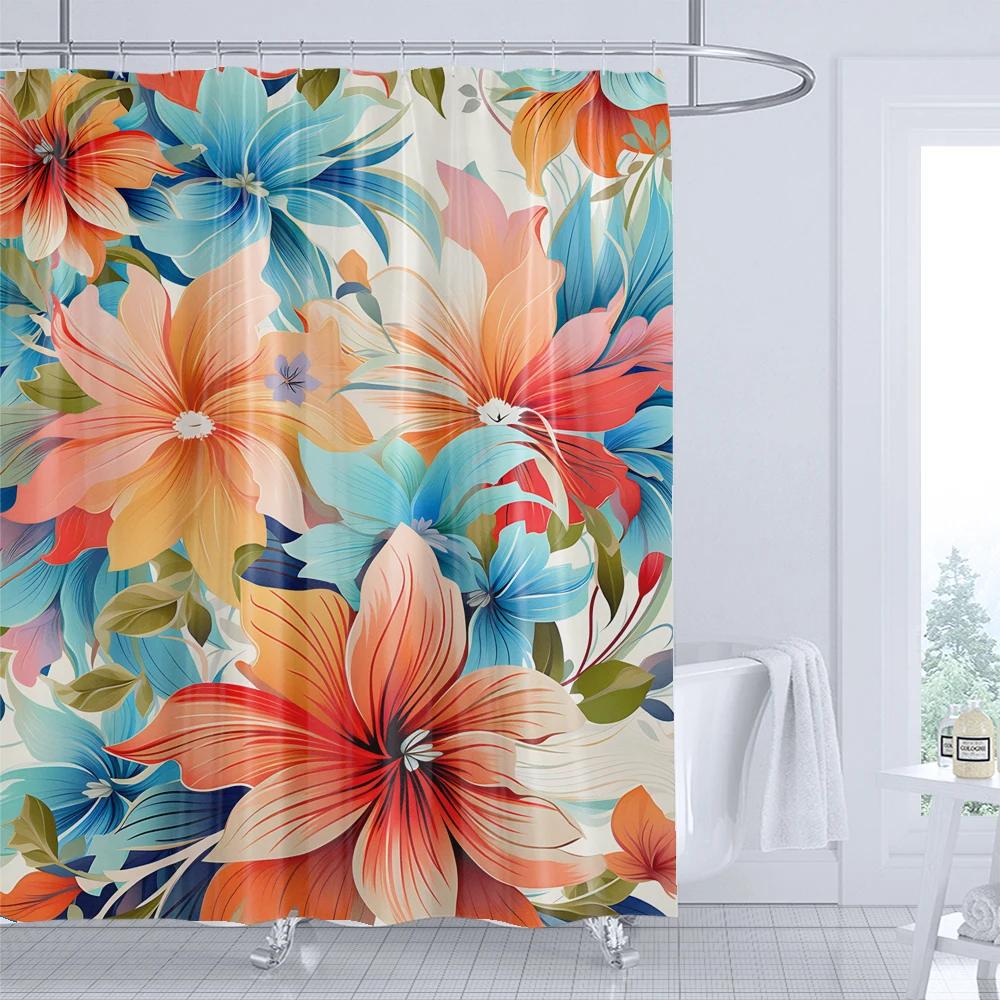 

Plant Leaf Flowers Shower Curtain Printed Modern Nordic Minimalist Floral Polyster Home Decor Bathroom Curtain With Hooks W60H190(CM)-1 Pcs