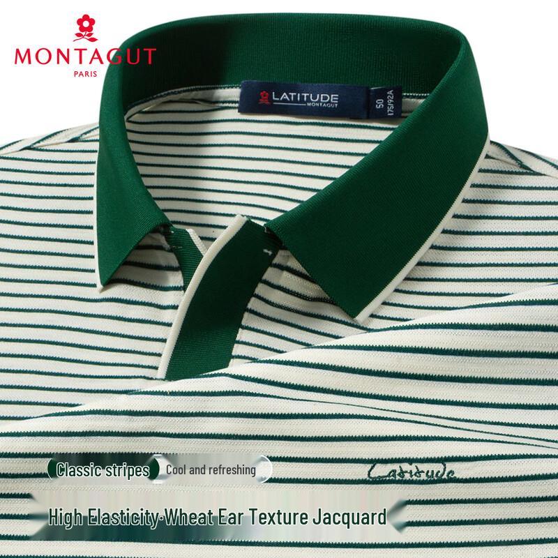 MONTAGUT Men s Thin Wheat Spike Jacquard Cooling Striped Polo Shirt 54