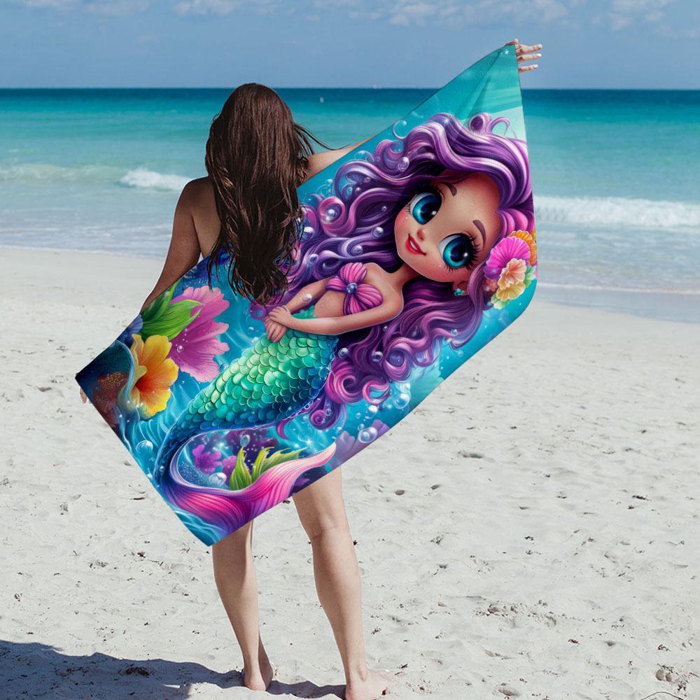 Mermaid Beach Towel – Quick-Dry, Lightweight Microfiber Travel Blanket, 100% Polyester, Machine Washable, for Beach & Holidays