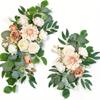 2Pcs Artificial Rose Flowers Green Plant Decoration, For Outdoor Patio Garden Wedding Reception Background Decoration, Flower Decoration Wall Home