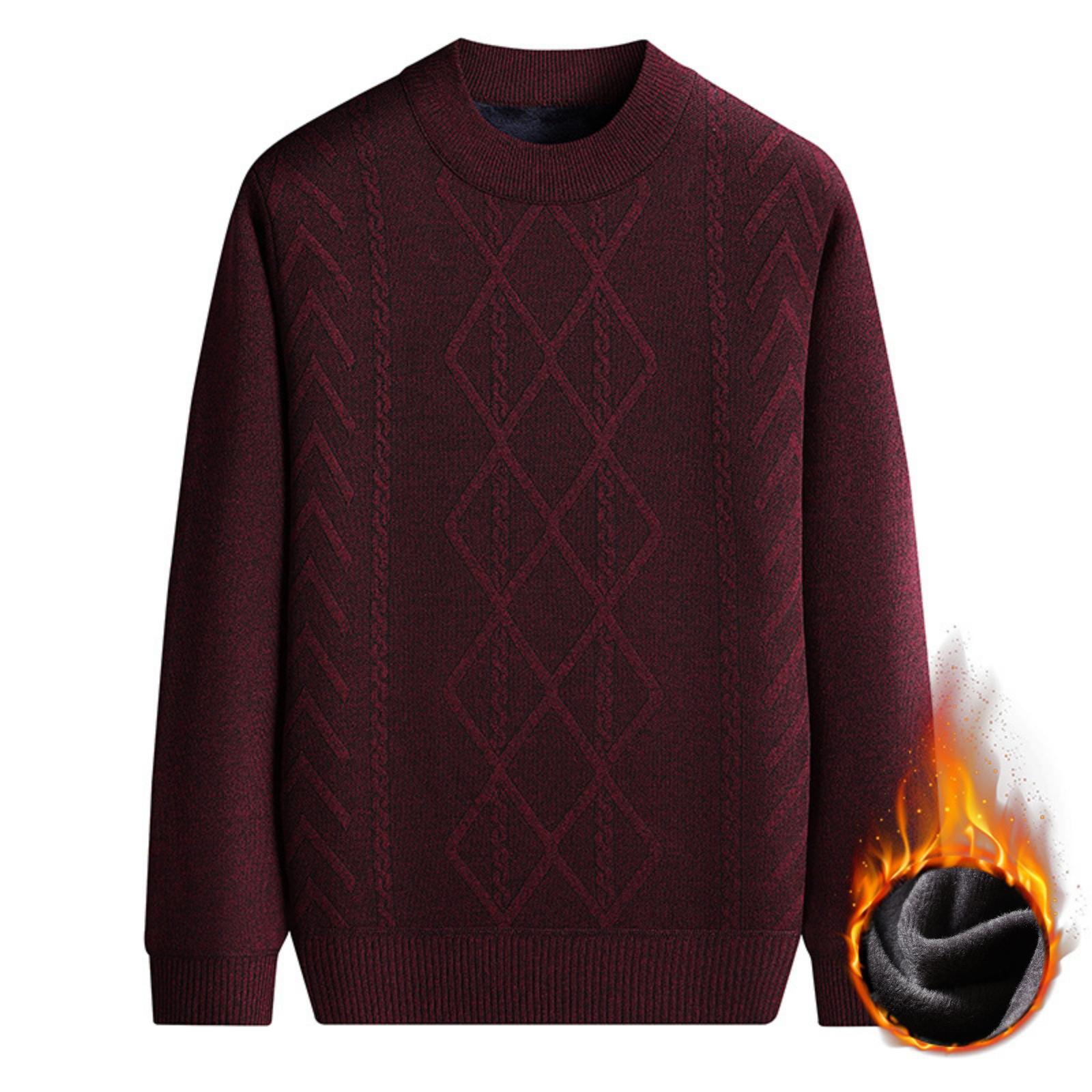 

Men s Casual Round-neck, Fleece And Thickened Warm Knitted Sweater, Men s Pullover Sweater XL винный