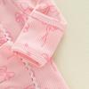 Citgeett Spring Newborn Baby Girl Fall Romper Waffled Bow Print Long Sleeve Zipper Footed Jumpsuit Headband Clothes