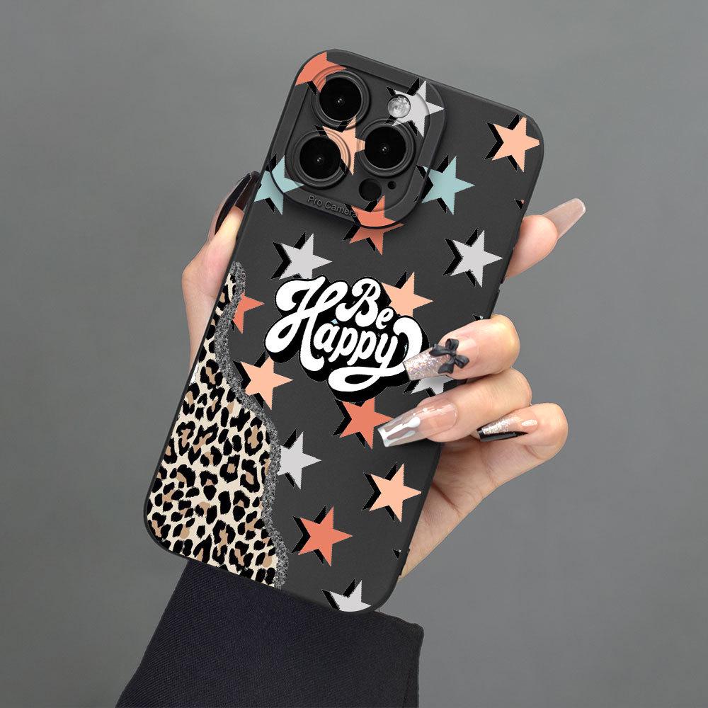 

Универсальный защитный чехол с леопардовым принтом и звездным узором для Apple iPhone 15 iPhone 7/8/SE2/SE3 чёрный