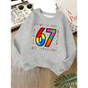 Kids Unisex Crewneck Sweatshirt, Color Block Number 67 Surrounded By Mini 67 Digits Print Soft Long Sleeve Pullover For Boys Girls Over 4 Years Old