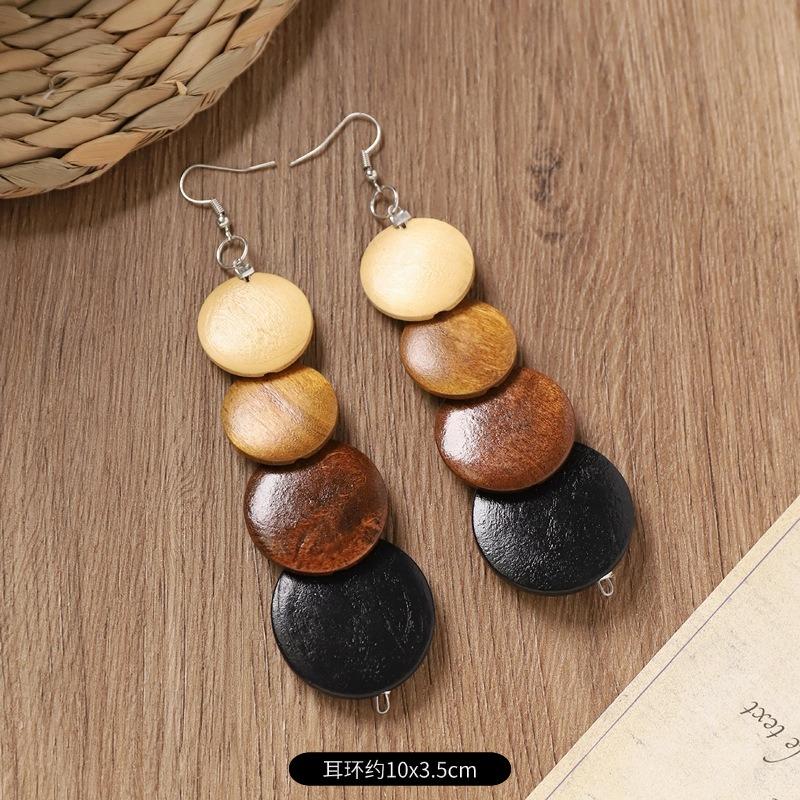 

Bohemian Wooden Clavicle Necklace Vintage Maillard Earrings Niche Exotic Vacation Accessories Women