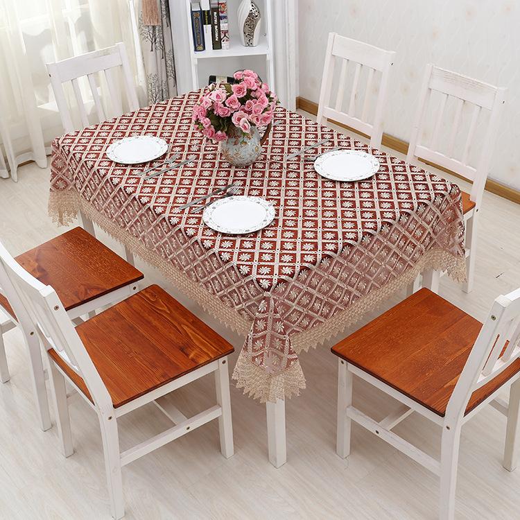 Countryside Tablecloth Transparent Glass Yarn Water Soluble Lace Hem European Style Cover Washable Table Cloth For Tea Table