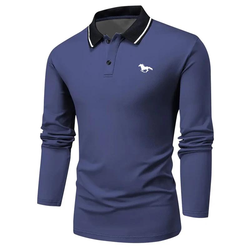 Ny 100% Polyester Herre Business Casual Langermet Poloskjorte Herre Ensfarget Enkel Stil Topper Poloskjorte Herre Klær Golfpolo