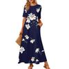Women's Fashionable And Casual Long Beach Skirt Round Neck Short Sleeved Loose Retro Print Dress