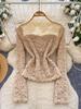 Women's High-End Patchwork Lace Velvet Long Sleeve Shirt - Elegant & Versatile Autumn/Winter Top