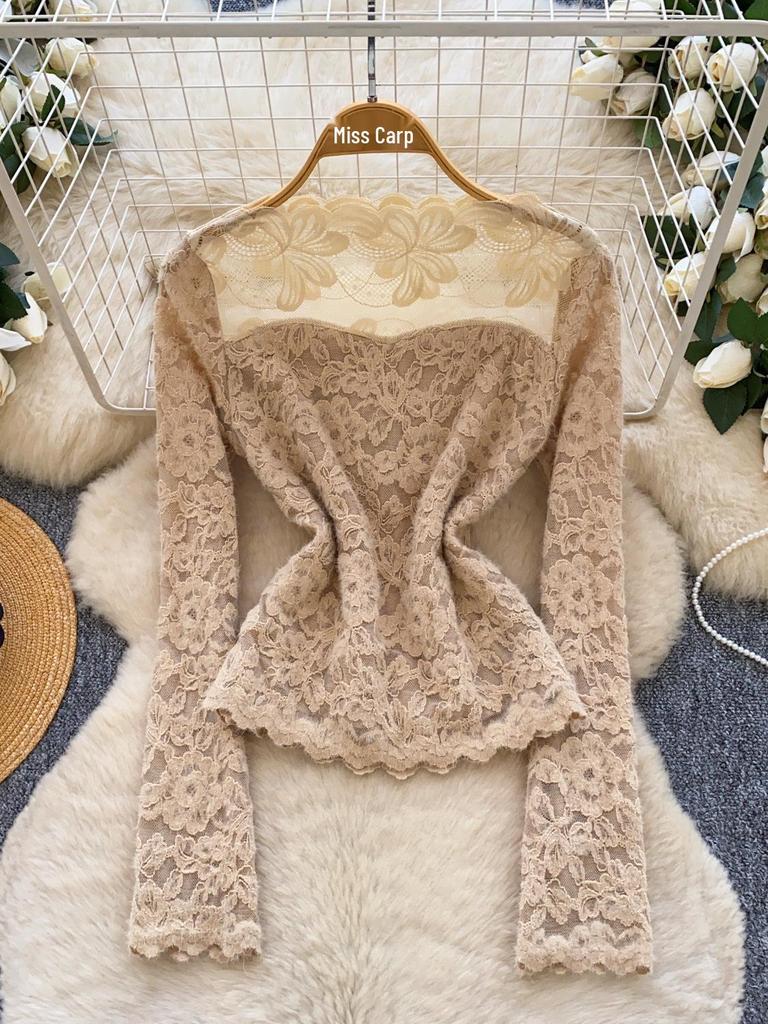 Women's High-End Patchwork Lace Velvet Long Sleeve Shirt - Elegant & Versatile Autumn/Winter Top