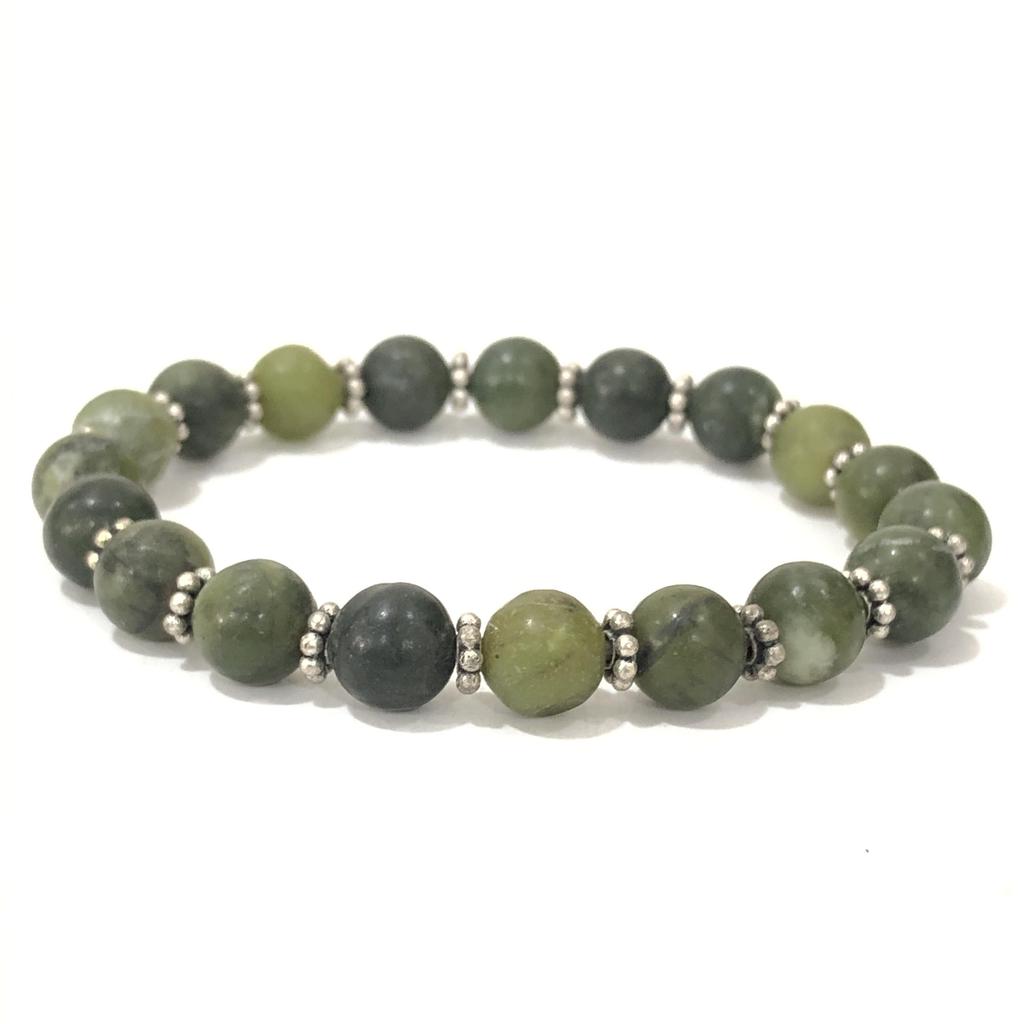 8mm Round Natural Green Jade Gemstone Beads Jewelry Handmade Unisex Stretch Bracelet 7.5" With Chakra CSB-30