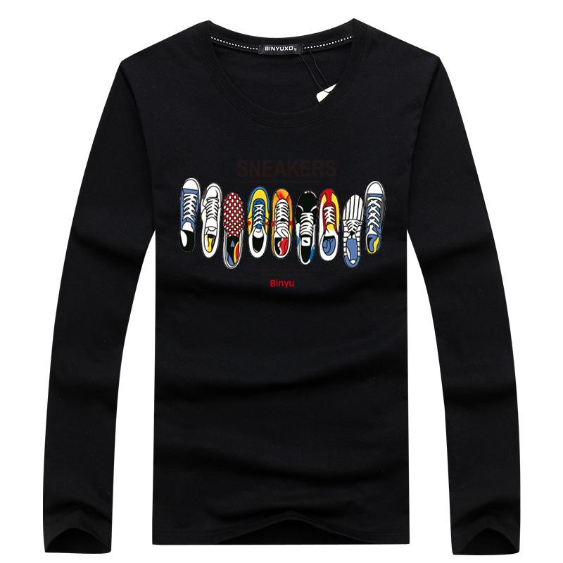 

2025 Мужская футболка свободного кроя с длинным рукавом и круглым вырезом — модная и легкая на осень M чёрный