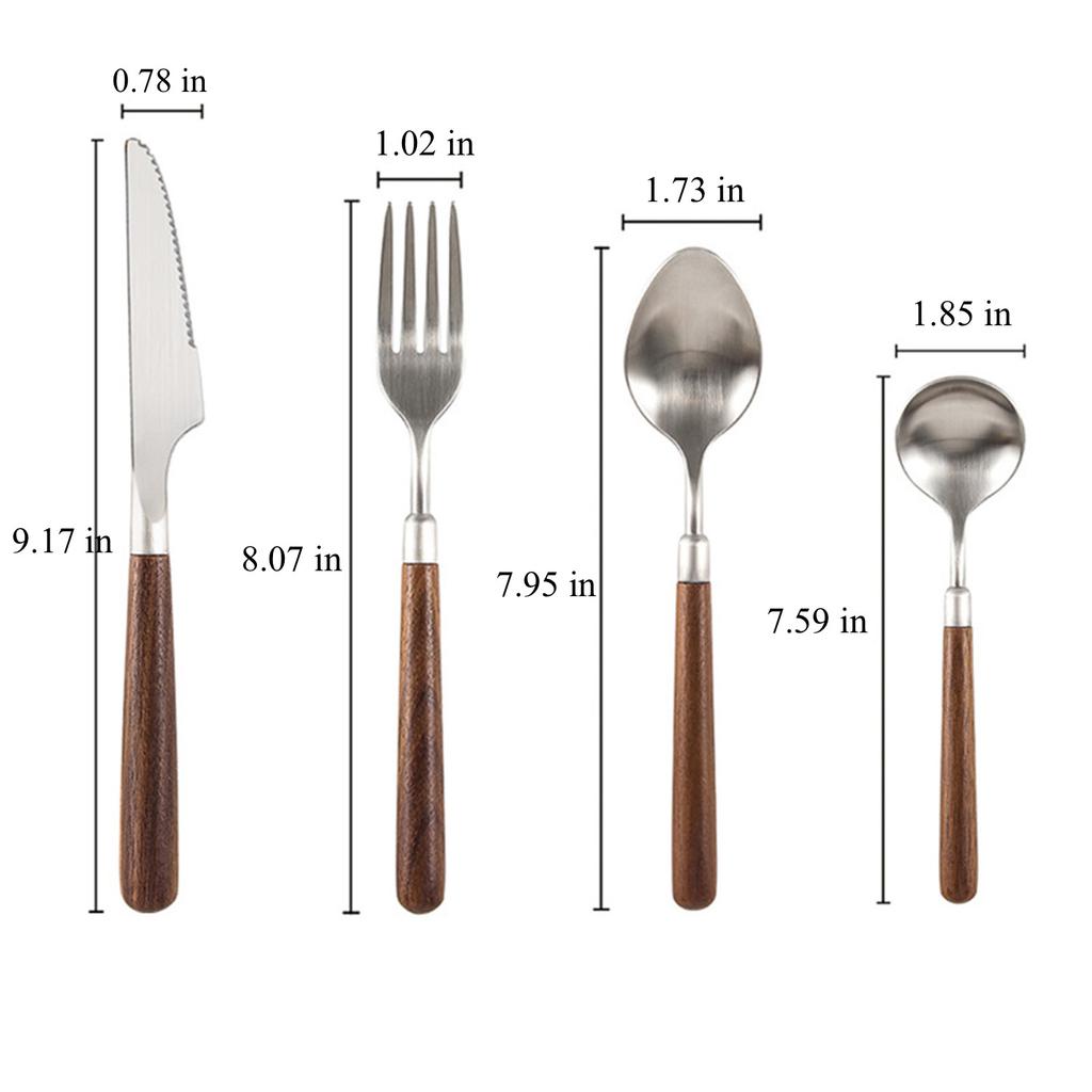 Cutlery Set with Walnut Wood Handle, Steak Knife Fork Spoon, Durable Thick Flatware for Steak, Dessert, Western Style Tableware