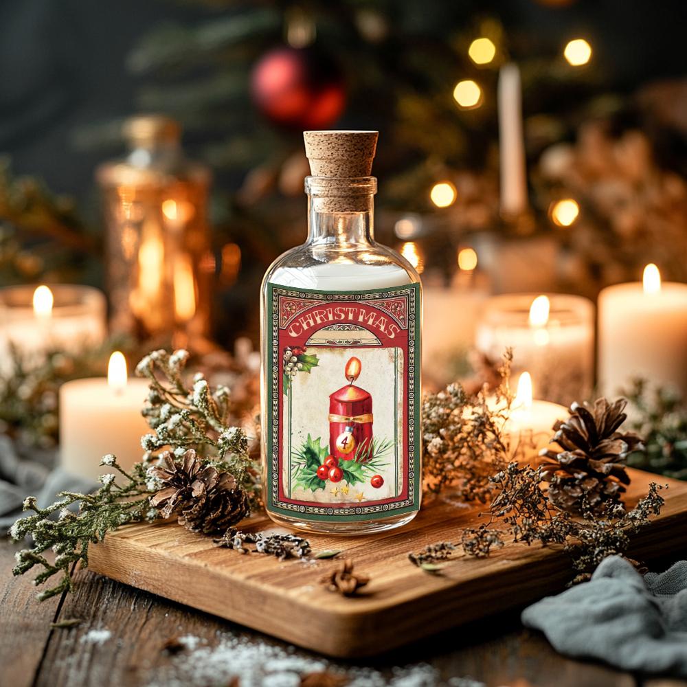 12pcs Retro Merry Christmas Wine Bottle Label Wraps Stickers Xmas Party Decoration New Year Navidad Gift DIY Sealing Stickers