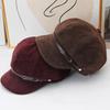 Autumn and winter retro octagonal newsboy hat female British temperament belt buckle short brim beret showing face small painter cap