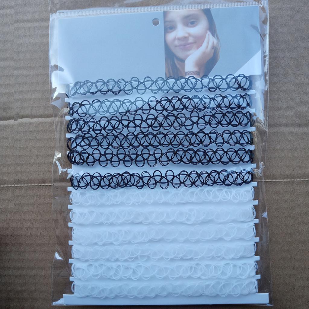 12pcs/lot Hot Sell Vintage Hippy Stretch Tattoo Choker Necklace Elastic Chocker Necklace Fishing Line Tattoo Colorful Necklace