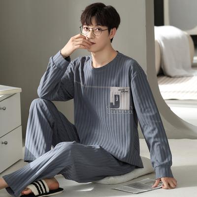 Conjunto de Pijama de Algodón para Hombre Primavera Suave Mangas Largas Ropa de Dormir Moda Estampada Ropa para el Hogar Pijama para Niño Joven