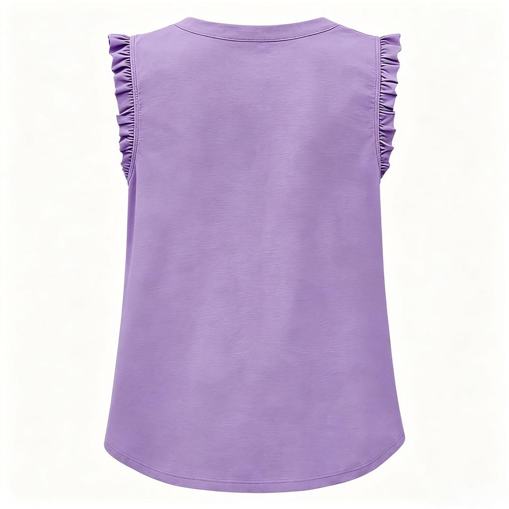 Damen Casual Tops Gerüschte Ärmellose Tops Lockere V-Ausschnitt Hemden Plissiertes Tanktop