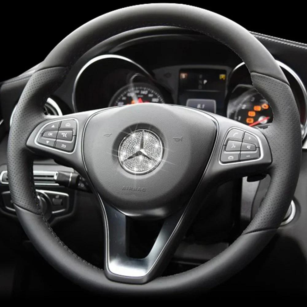 C200 E200 Nowy Do Mercedes Benz 45/49mm Kryształowy Diamentowy Naklejka Godło Na Kierownicę Samochodową Dla Mercedes Benz AMG A B C E S GLA CL