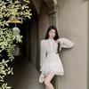 High sense Korean French gentle wind small waist short skirt ruffle edge shirt dress fairy short skirt