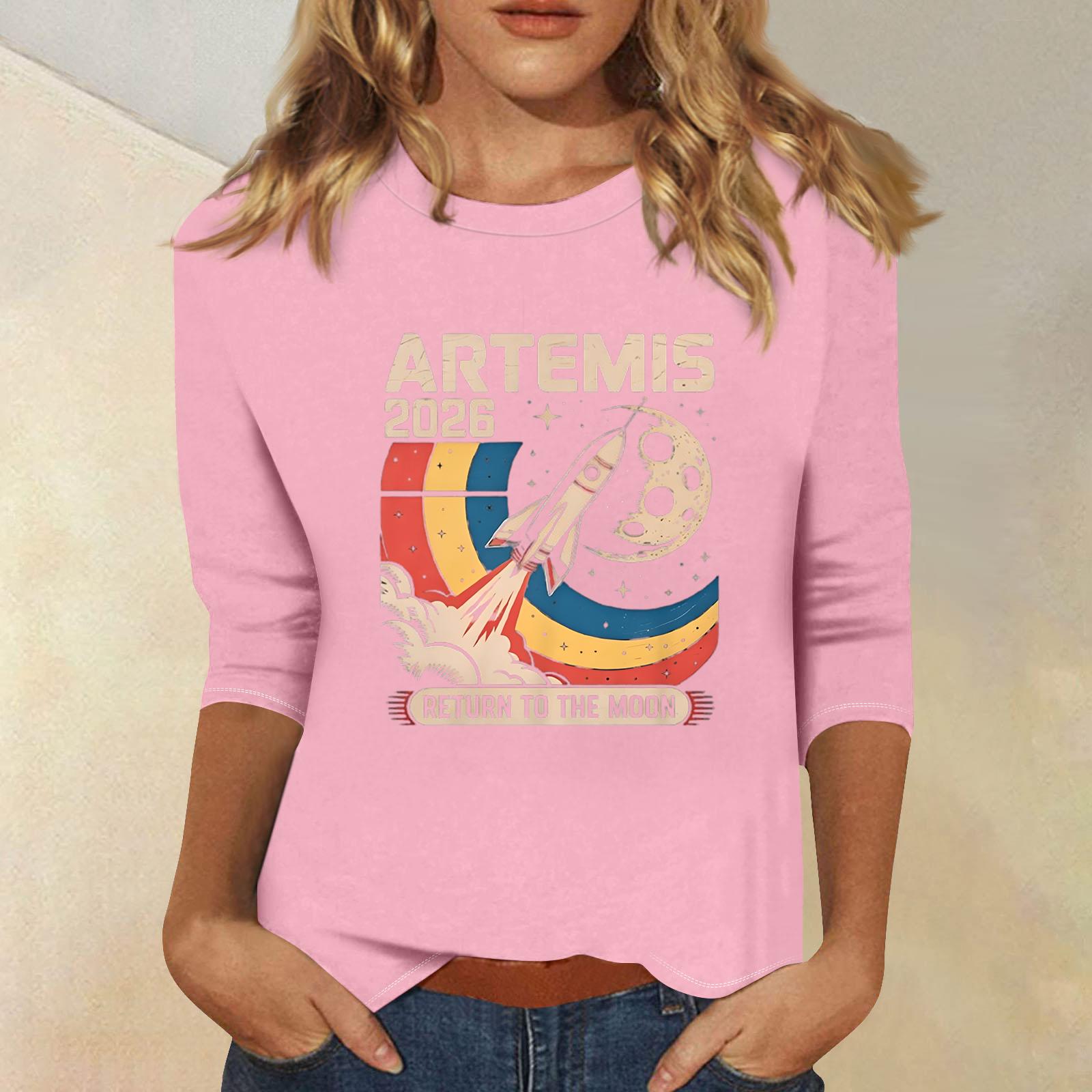 

Women s Casual 3/4 Sleeve Printed Round Neck T-Shirt Lightweight Soft Fabric Comfortable Fit Stylish Design Suitable for Everyday Wear XL рожевий