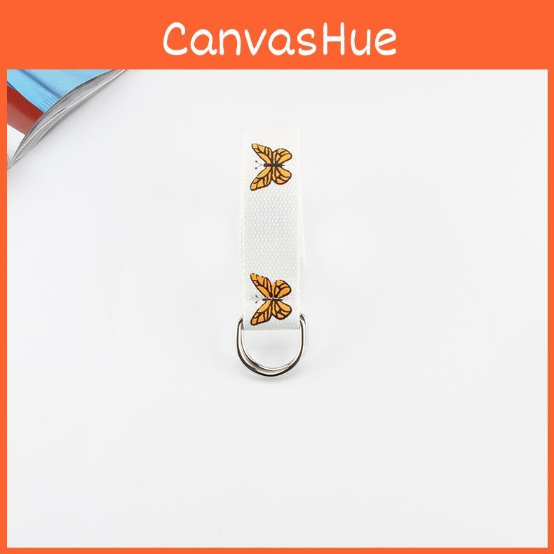 Canvas Belt Waist For Adults With Butterfly Print Double Ring Buckle Casual