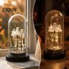 Indoor Halloween Display Ornament Decorations, 3 Mini Light Up Ghost In Cloche, Night with Spooky Desktop Accessory Warm LED Lights, Cute Decor