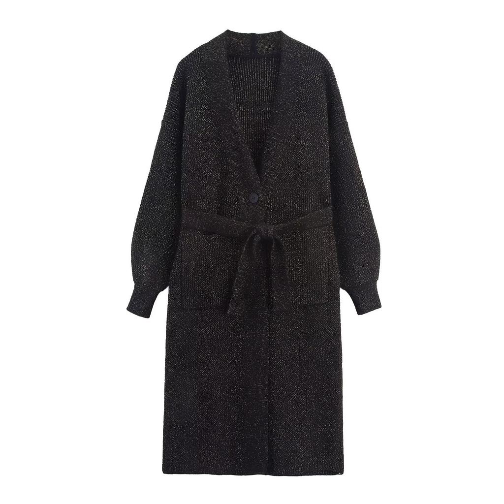 European and American Style, New Women's Clothing, Fashionable, Casual and Versatile, Gold Thread Belt Knitted Coat