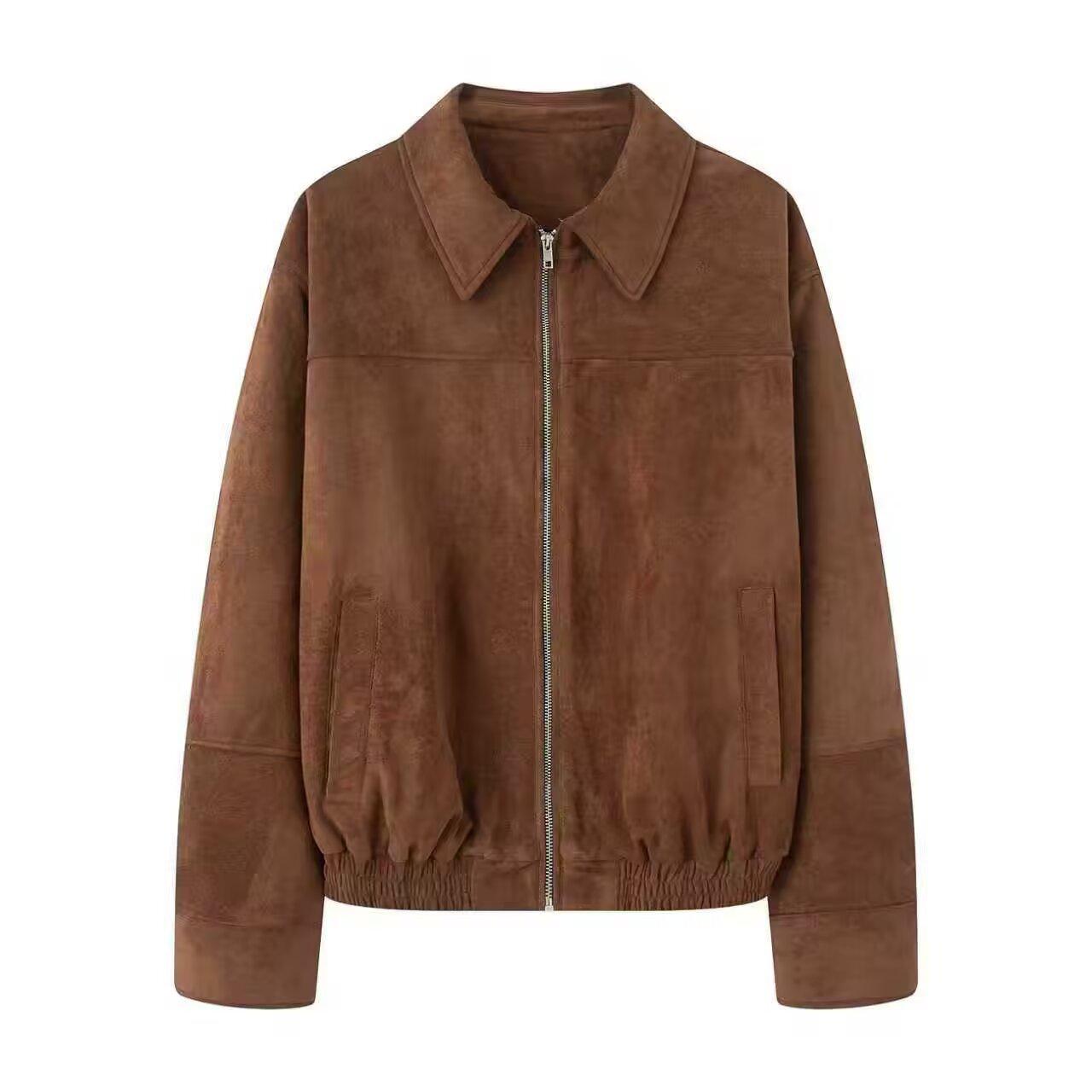 

Женская однотонная куртка с длинным рукавом на молнии, повседневный топ-куртка M коричневый